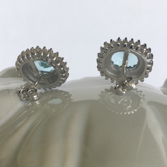 LAST PAIR!  Sterling silver aquamarine CZ Earrings - Picture 4 of 7